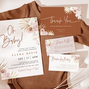 Boho Baby Shower Invitation Printable, Terracotta Baby Shower, Dried Leaves Baby Shower Invite, Gender Neutral Shower, Editable Template