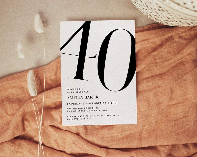 Modern Birthday Invitation Template Black and White Birthday Etsy