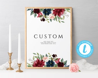 Wedding Custom Sign Template Editable Burgundy Cards and Gifts Sign Guestbook Sign Printable Editable Custom Sign Templett 110