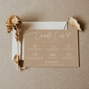 Beige Candle Card Template, Neutral Candle Care Guide, Candle Safety Card Design, Editable Candle Insert Card, Printable Candle Instructions