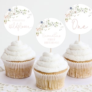 Wildflower Cupcake Topper Template, 1st Birthday Cupcake Topper, Editable Cupcake Topper, First Birthday Cupcake Toppers, Floral Topper