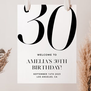 30歳の誕生日のウェルカムサイン、モダンな誕生日のウェルカム印刷可能なサイン、30歳の誕生日パーティーのサイン、編集可能なテンプレート、30歳のウェルカムポスター