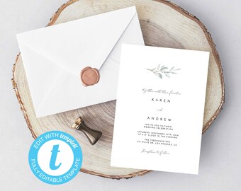 Modern Wedding Invitation Editable Template Elegant Wedding Invitation Printable Editable Invitation Greenery Wedding Invite 210