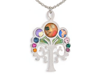 Tree of Life Necklace Ornate, Hand-Painted Crystal Jewish Pendant, Gift for Her