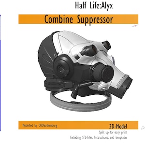 Half life:Alyx Combine Suppressor 3D-print files. Including template for textile part.