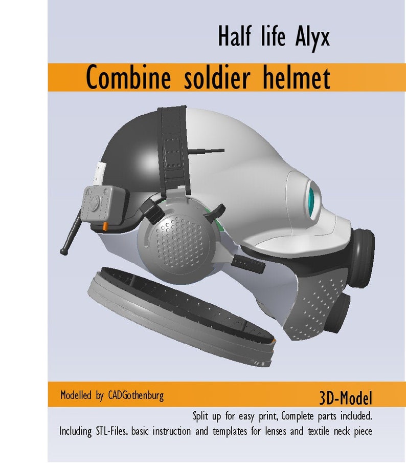 Half life:Alyx Combine soldier 3D-print files. Including template for textile part and light up LED-lenses. image 1