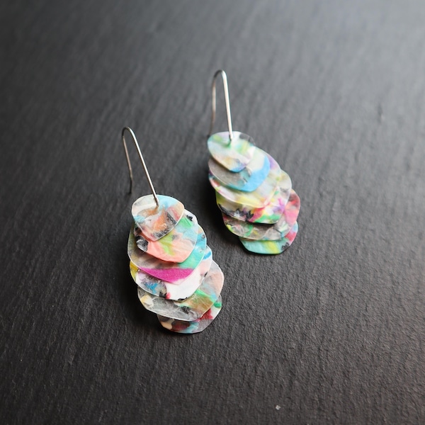Stalagmite inspired earrings - Multicolor - made from recycled school folders