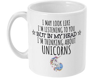 Funny Unicorn Mug, "Thinking About Unicorns" Glossy Ceramic Mug