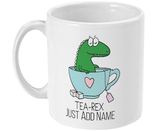 Personalized Tea-Rex Dinosaur Mug, Funny T-Rex Gift