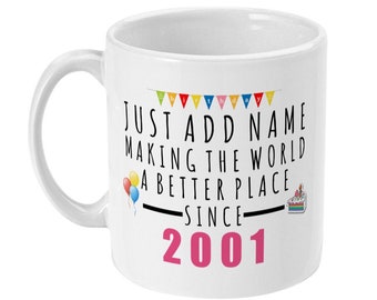 Personalized 21st Birthday Mug, Born in 2001, Gift for Her