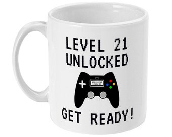 Level 21 Unlocked Gamer Mug, Funny 21st Birthday Gift