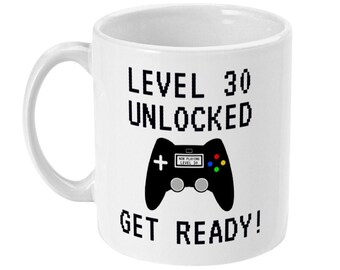 Taza de jugador de 30 cumpleaños, regalo desbloqueado de nivel 30