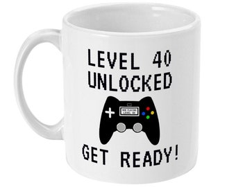 Level 40 Unlocked Gamer Mug, Funny 40th Birthday Gift