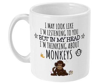 Thinking About Monkeys Glossy Coffee Mug, Funny Monkey Gift