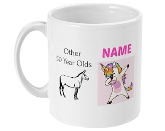 Personalized 50th Birthday Mug, Funny Unicorn Gift for Women