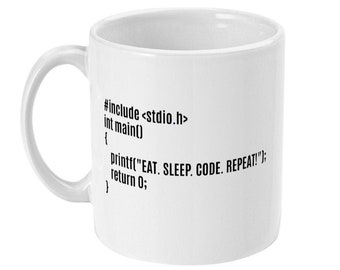 Taza "Comer, dormir, codificar, repetir", regalo para programadores