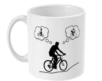 Zabawny kubek z rowerzystą – prezent dla rowerzysty górskiego, przemyślenia rowerzysty