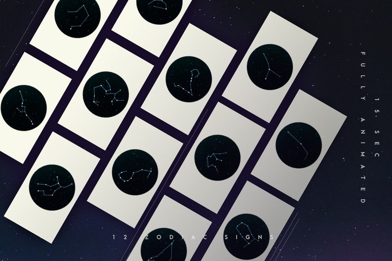 \u00a0Galaxy and twinkling star constellation \u00a0animated Star Signs and Lunar Phases for Instagram Feed and Instagram Stories ZODIAC