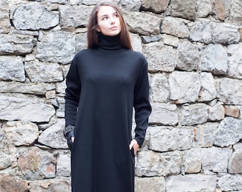 Black Dress Wool Dress Winter Dress 