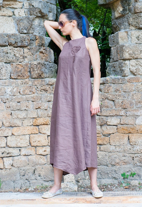 Brown Sleeveless Summer Dress Long Maxi 