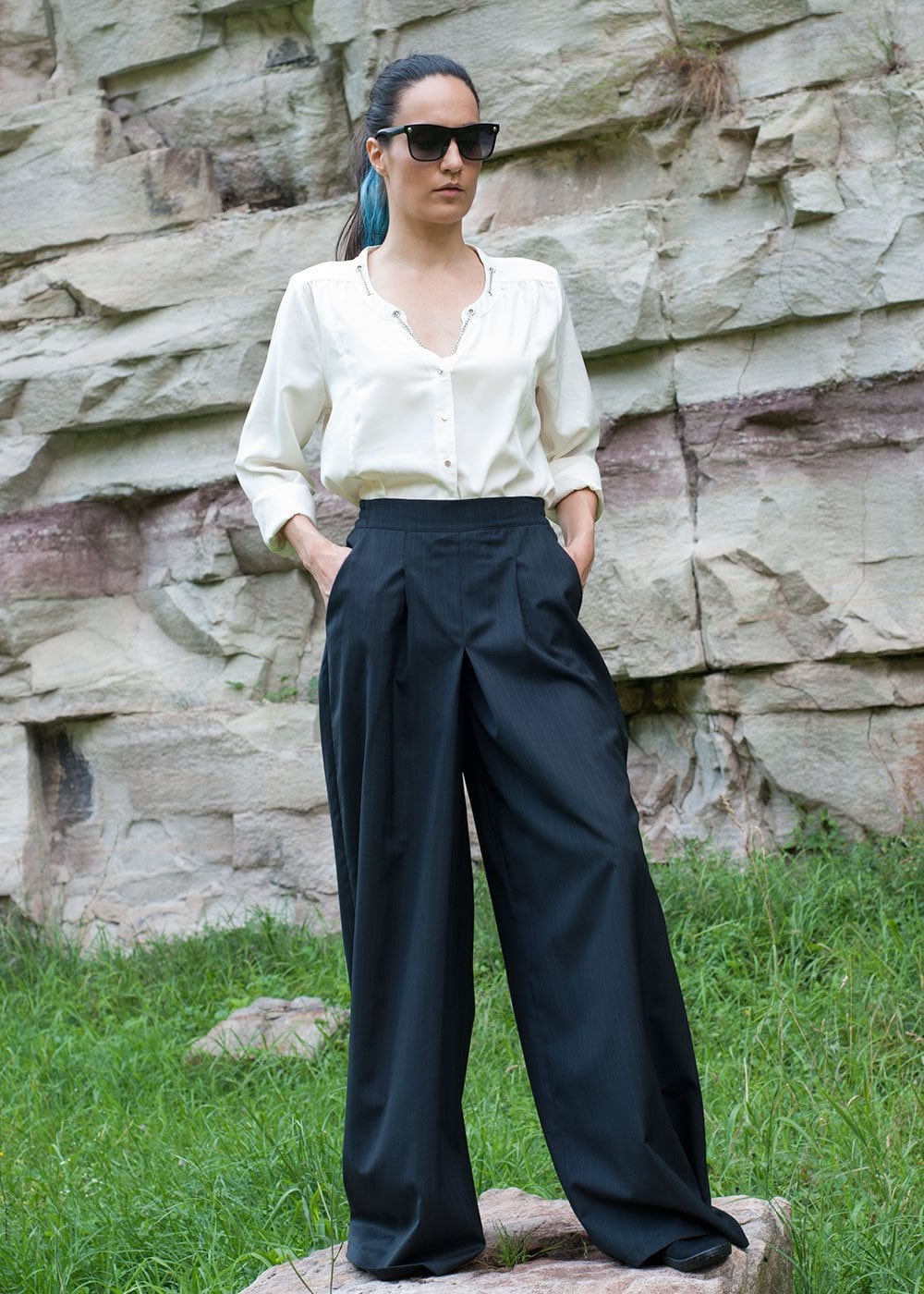 Woman Wide Leg Pants Womens 1930s Style Pants Blue Black | Etsy UK