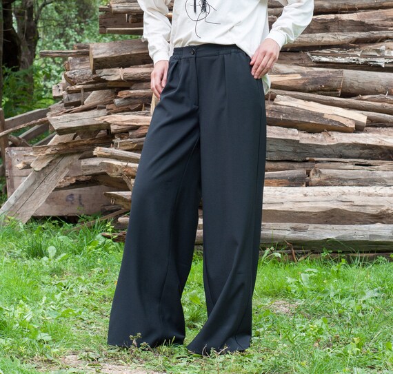 Women Linen Wide Leg Pants Loose Blue Maxi Pants Plus Size Long Pants Black Ladies Trousers Summer Boho High Waist Pants