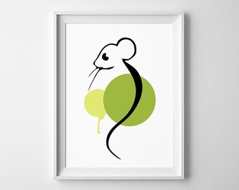 Cute mouse nursery printable wall art Abstract animal poster Modern nursery print Cartoon animal Digital print instant download