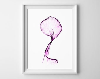 Abstract printable wall art Pink flower minimalist print Line art Modern graphic Ink drawn wave poster Digital print instant download