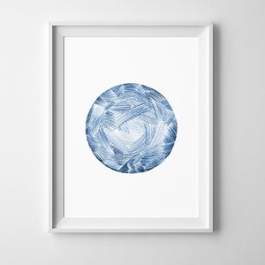 Abstrakte geometrische druckbare Wandkunst blau abstrakte Grafik minimalistischen Kreis Bleistift gezeichnet Kugel Poster Digitaldruck sofortigen Download