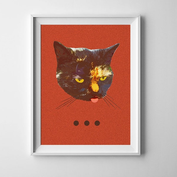 Cat Pop art Printable wall art Funny ugly Cat head with tongue no words vintage red graphic retro style motivational poster Digital print