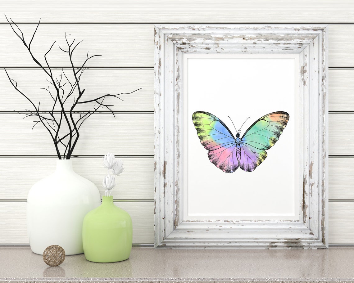 Butterfly Printable Wall Art Watercolor Butterfly Print Drawn Insect ...