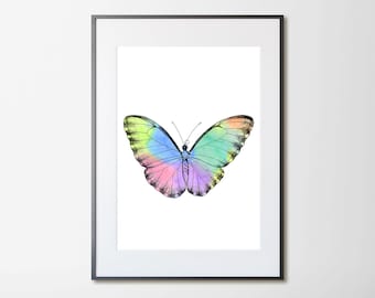 Butterfly Printable wall art Watercolor butterfly print Drawn insect Rainbow butterfly collection poster  Digital print instant download