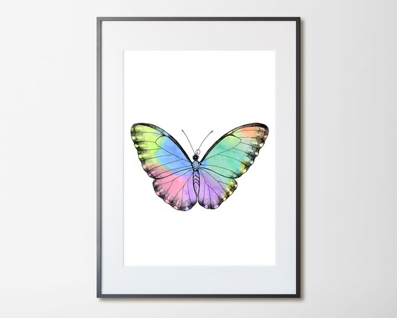 Butterfly Printable Wall Art Watercolor Butterfly Print Drawn | Etsy