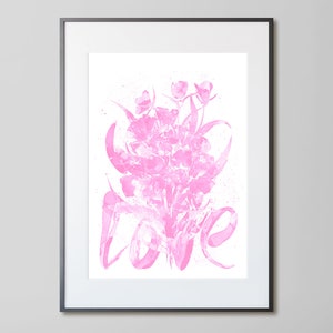 Abstract Love printable wall art Pink flowers watercolor art Cute love print Floral modern art poster Digital print instant download