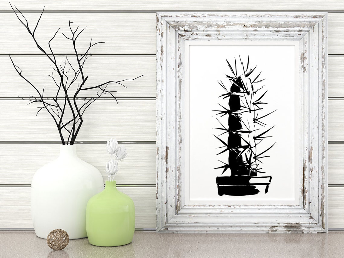 Cactus Printable Wall Art Black and White Print Graphic Art Poster ...