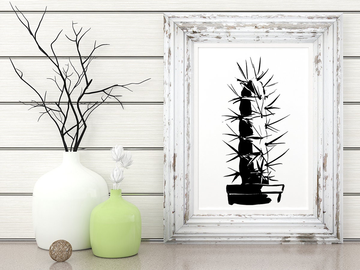 Cactus Printable Wall Art Black and White Print Graphic Art Poster ...