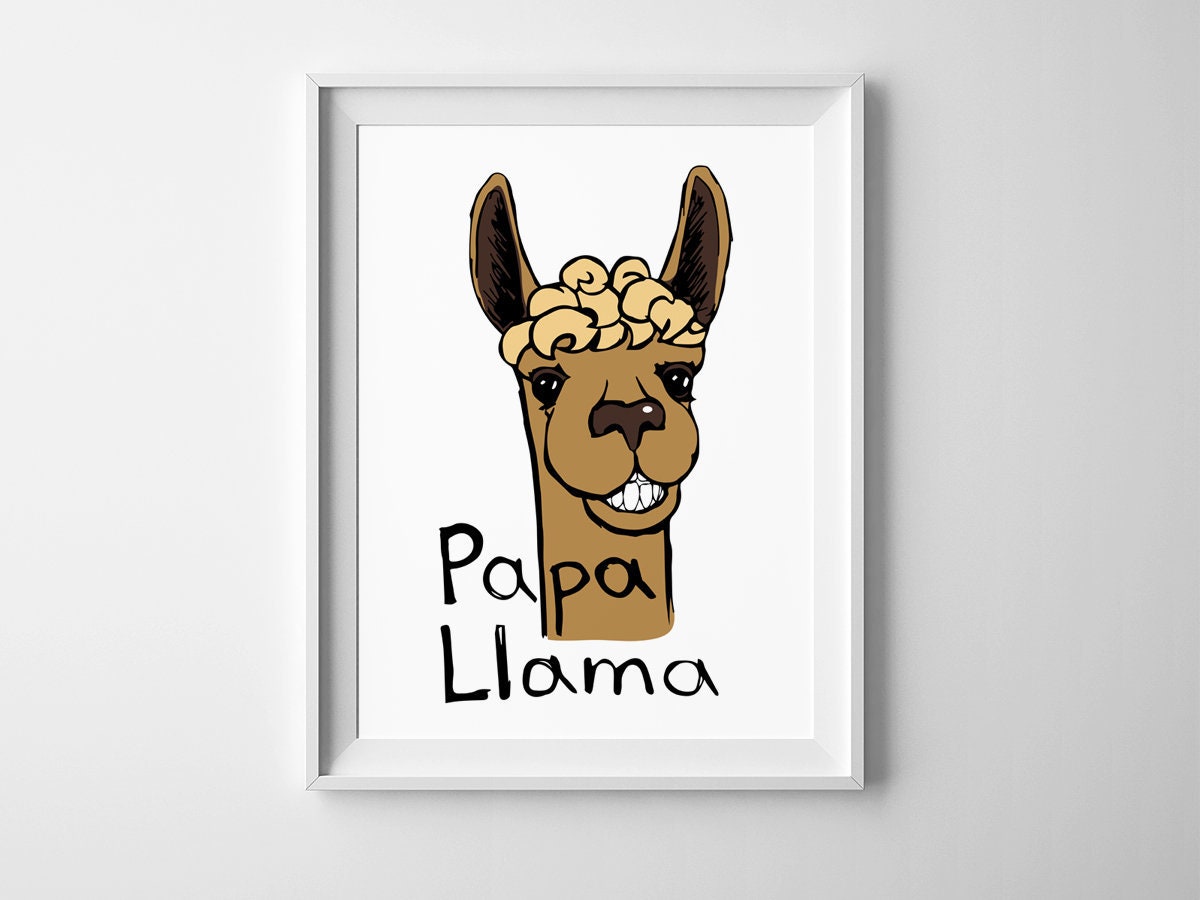 Papa Llama printable wall art Dad Lama print Gift for Daddy for him cartoon nursery poster cute animal alpaca Digital print instant download