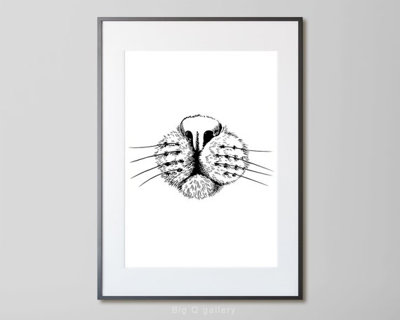 Nez De Chat Art Mural Imprimable Noir Et Chat Blanc Croquis Etsy France
