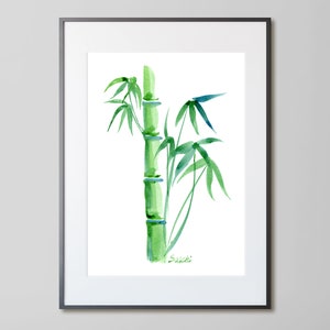 Bamboo printable wall art Chinese painting Japanese Ink Asian art Drawn green bamboo watercolor poster Digital print instant download