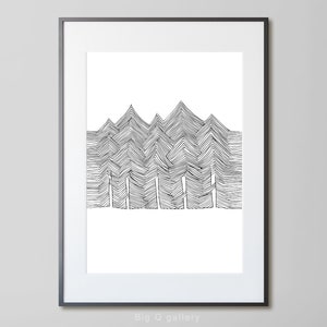 Abstrakter Wald Druckbare Wandkunst. Schwarz-weiße Zeichnung. Line Art geometrische Skizze. Digitaler Druck sofort download