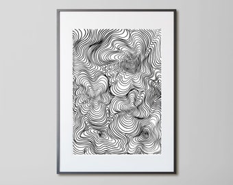 Abstract Black and white Printable wall art Waves graphic print Line art poster Digital print instant download