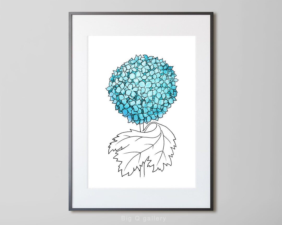 Blue Hydrangea Printable Wall Art Botanical Watercolor Flower Drawn ...
