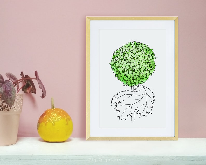 Green Hydrangea Printable Wall Art Watercolor Flower Minimalist Modern ...