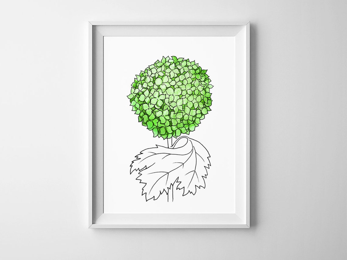 Green Hydrangea Printable Wall Art Watercolor Flower Minimalist Modern ...