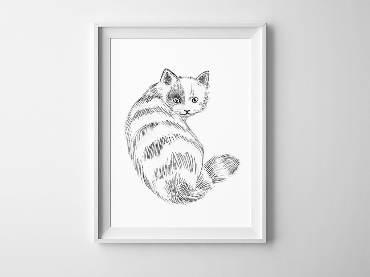Cat Sketch Printable Wall Art Striped Cat Pencil Drawing Black - Etsy Canada Cat Sketch Printable Wall Art Striped Cat Pencil Drawing Black - Etsy Canada