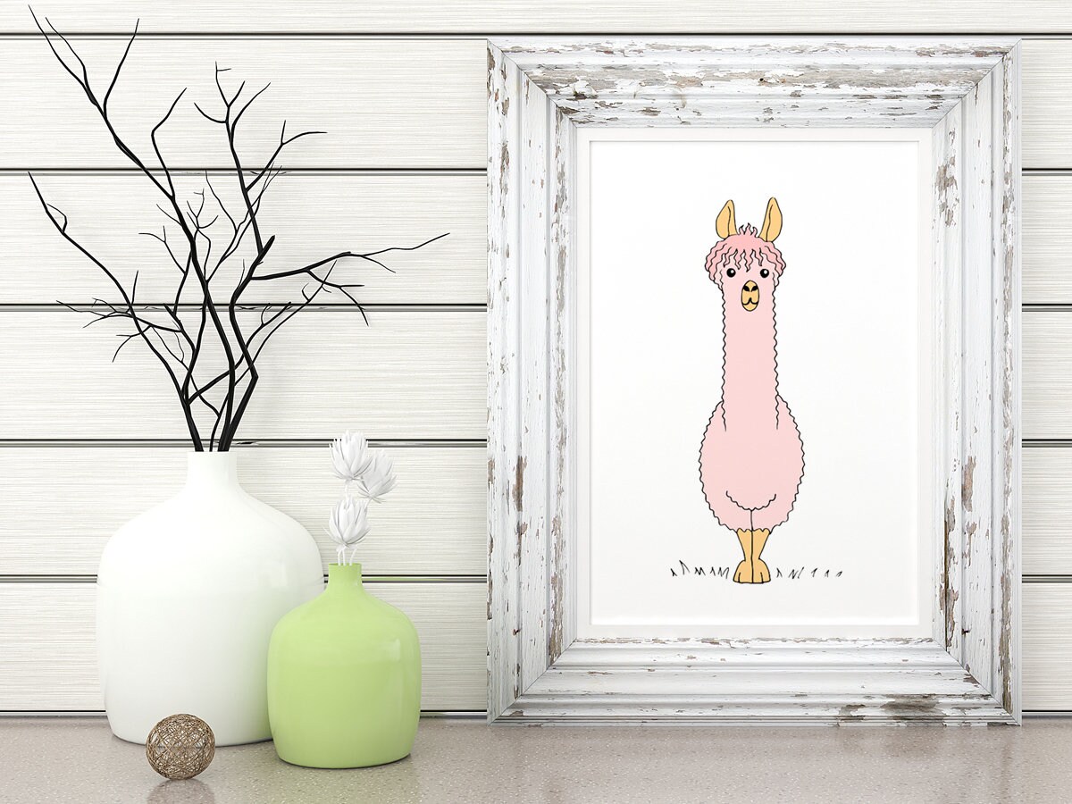 Pink Llama Nursery Printable Wall Art Cute Llama Poster Mama - Etsy