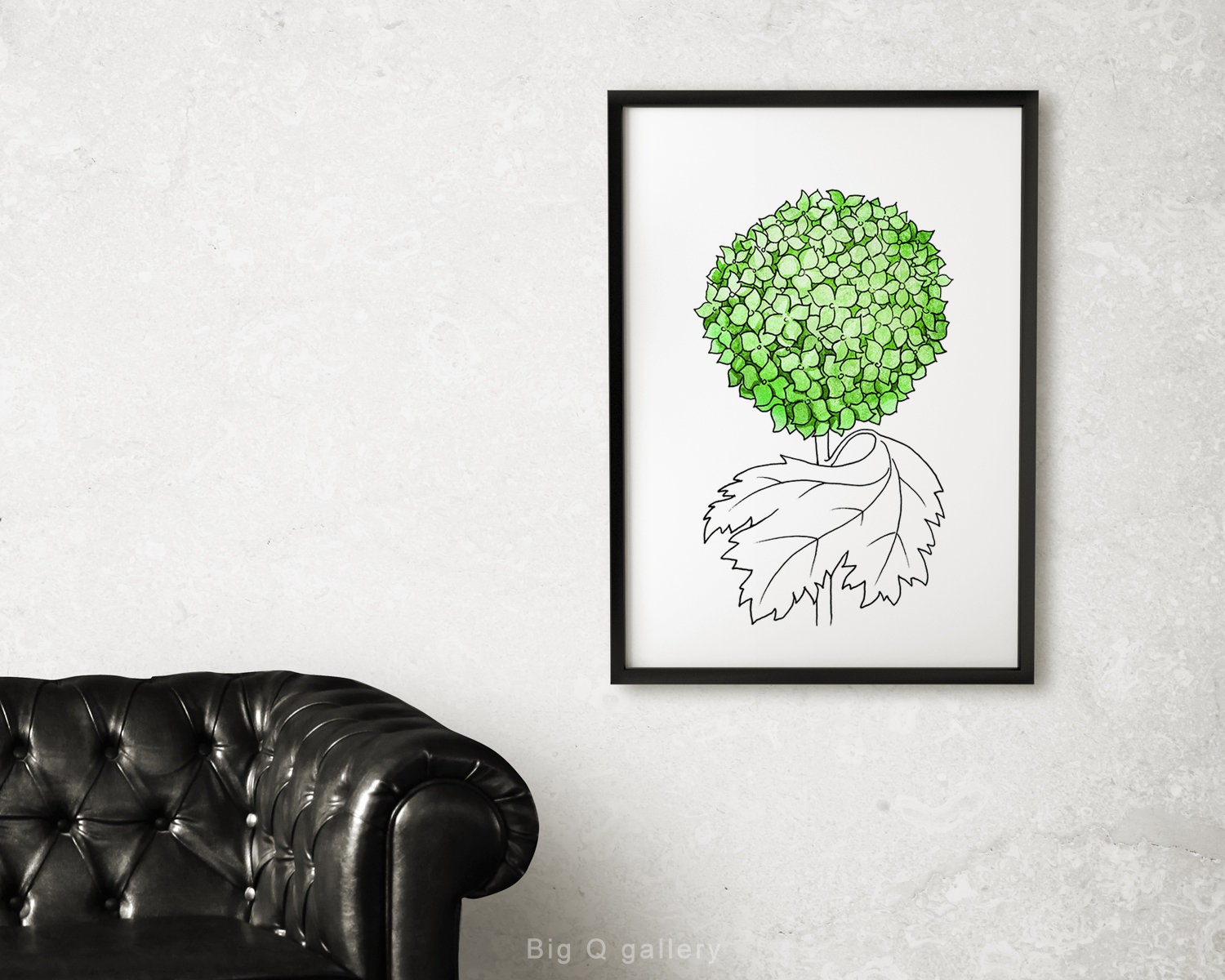 Green Hydrangea Printable Wall Art Watercolor Flower Minimalist Modern
