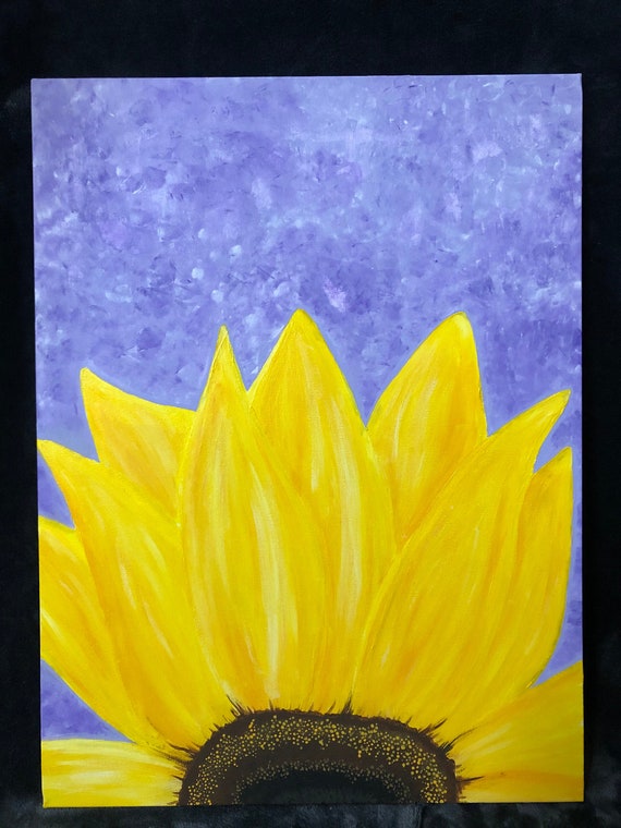 Sunshine Large Acrylic Sunflower Painting Purple And Yellow Etsy