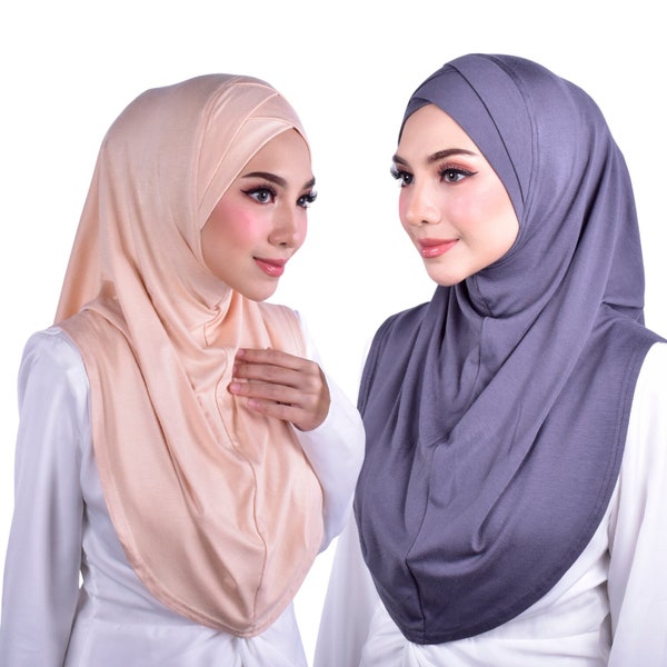 Mu Lan Designs Instant Pleated Hijab Slip on Sarong Cotton Lycra Women Hijab Scarf Shawl Wrap Extra Large Front Back Coverage