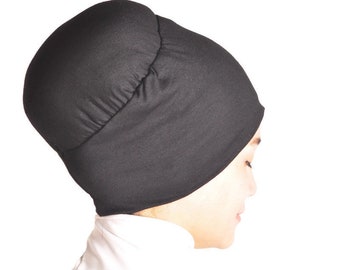 Mu Lan Shaper Cotton Prime Volumizer Under Scarf Shawl Wrap Turban Chemo HairLoss Cap Head Bonnet Chemo Hat Bun Black White UPDATED